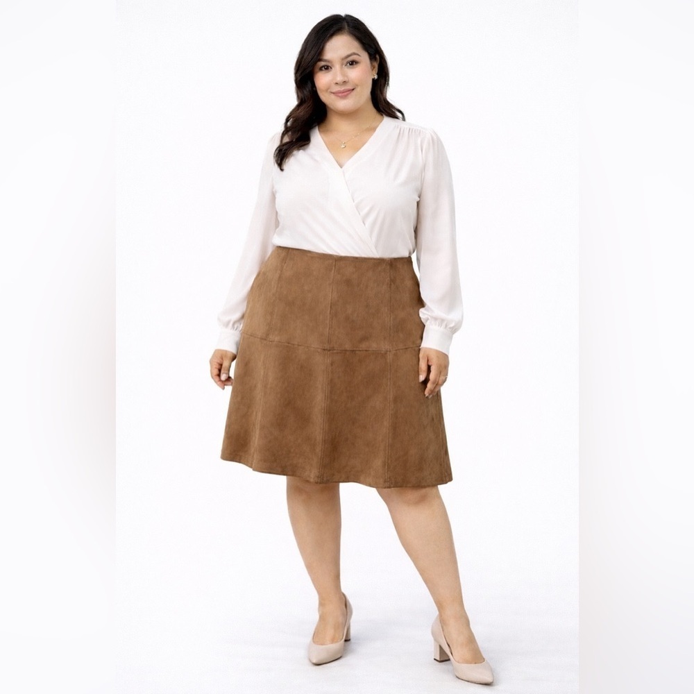 Talbots Faux Suede A-Line Skirt Brown Petite Zip Back Lined 16P